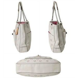 Coach Poppy Daisy Eyelet Leather Chain Tote Bag Ivory & Pink | Style #22438 GUC